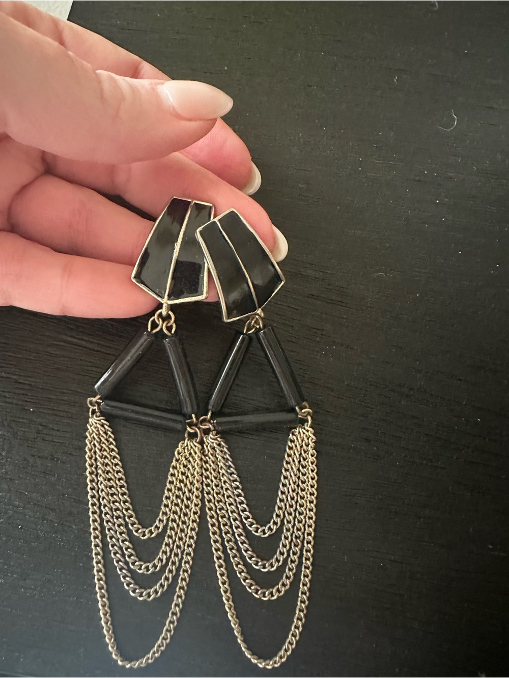 Black and Gold enamel vintage Dangle Statement Earrings - Women Jewelry